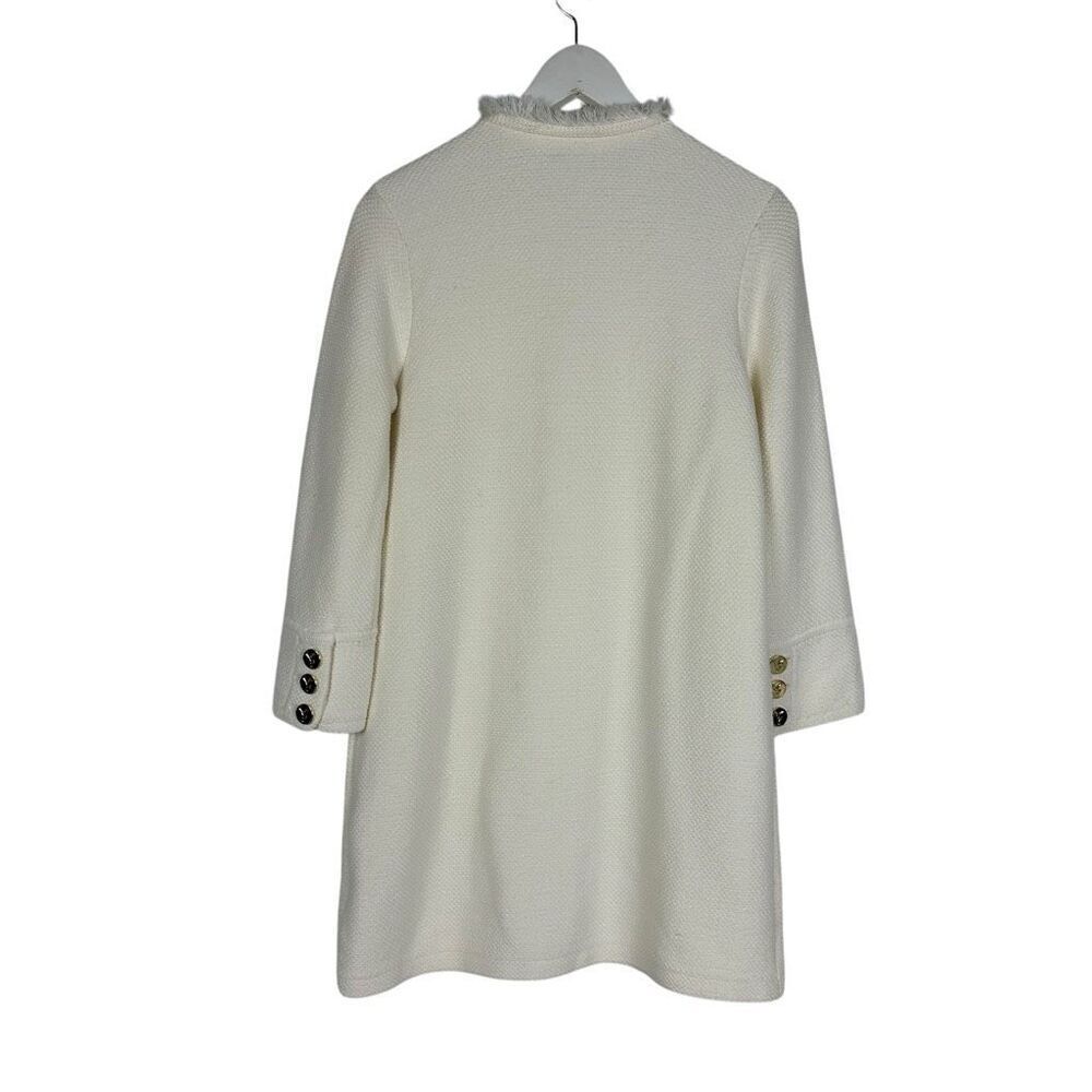 J. McLaughlin Cream Fringe Trim Long Cardigan size Medium - Picture 2 of 9